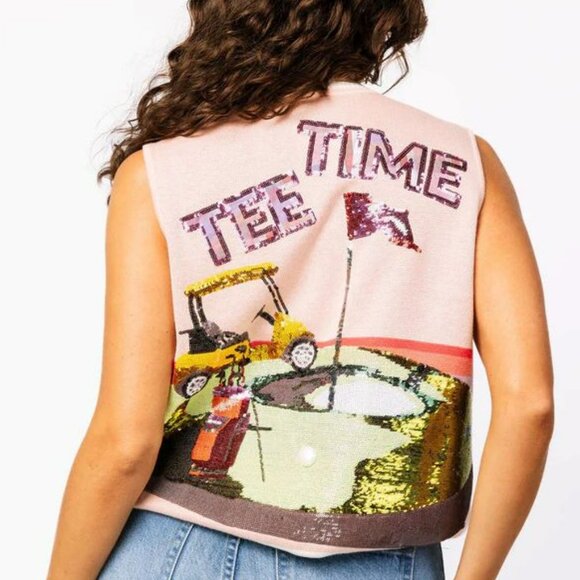 Queen Of Sparkles Light Pink Plaid Golf 'Tee Time' Sweater Vest - Picture 4 of 5